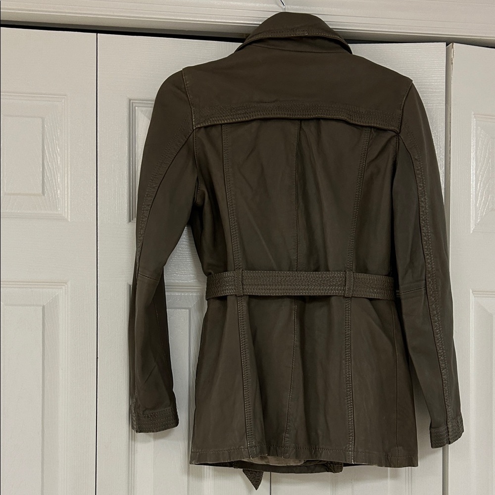 Classic mocha colored leather Double-Breasted Trench Coat image 5